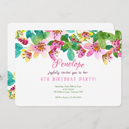 Invitation à la frontière des fleurs roses (Devant / Derrière)