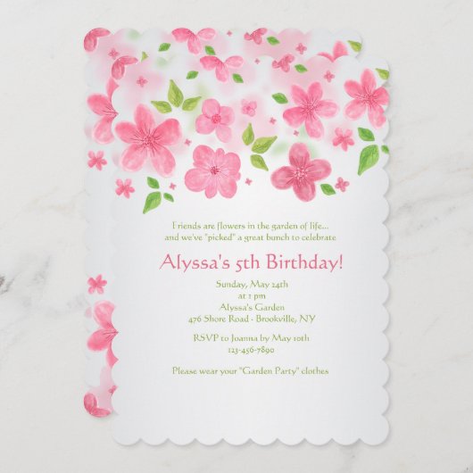 Invitation à la frontière des fleurs roses (Devant / Derrière)