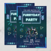 Invitation à la Furryday Party Rétro Néon (Devant / Derrière)