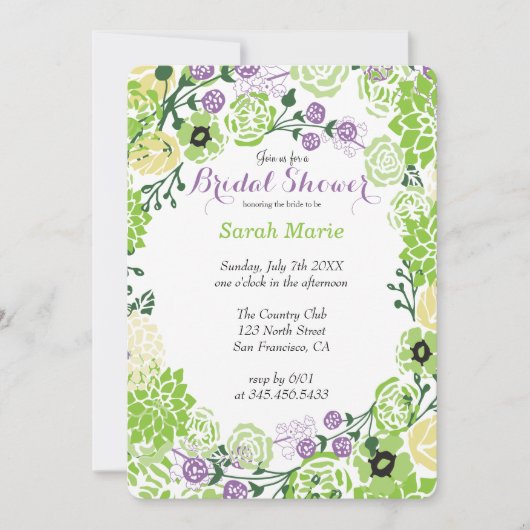 Invitation à la gerbe florale violette et verte (Devant)