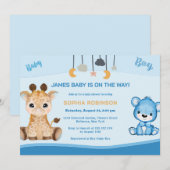 Invitation à la Girafe et au Baby shower de l'ours (Devant / Derrière)