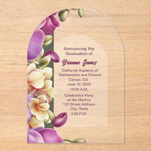 Invitation à la graduation acrylique des orchidées (Recto)