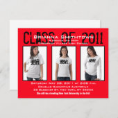 Invitation à la graduation Ajouter 3 photos Rouge  (Devant / Derrière)