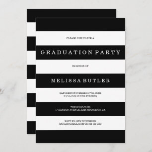 Invitation à la graduation Black and White Stripe