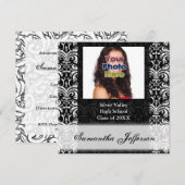 Invitation à la graduation Black Damask (Devant / Derrière)