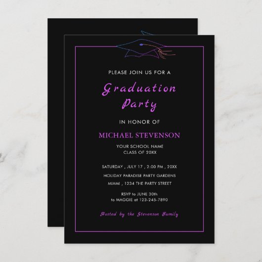 Invitation à la graduation couleur et police préfé (Devant / Derrière)