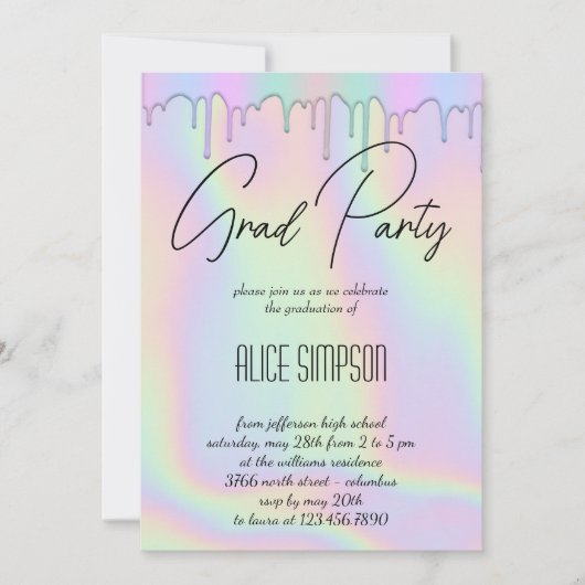 Invitation à la graduation de la goutte holographi (Devant)