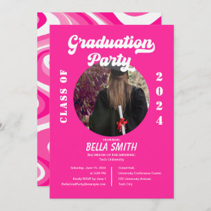 Invitation à la graduation de Retro Funky Hot Pink
