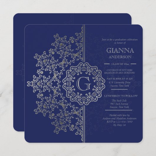 Invitation à la graduation d'impression d'argent (Devant / Derrière)