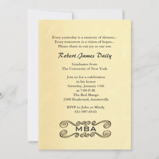 Invitation à la graduation d'or antique (Devant)