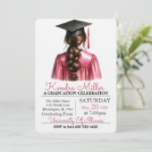 Invitation à la graduation en aquarelle rose (Debout devant)