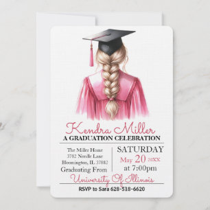 Invitation à la graduation en aquarelle rose