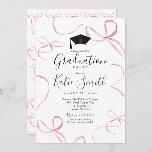 Invitation à la graduation en arc rose, (Devant / Derrière)