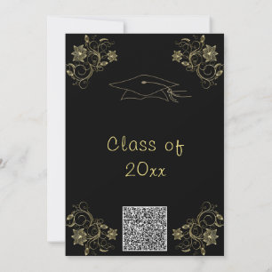 Invitation à la graduation en noir et or avec code