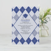 Invitation à la graduation Jacquard bleu de Preppy (Debout devant)