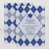 Invitation à la graduation Jacquard bleu de Preppy (Devant / Derrière)