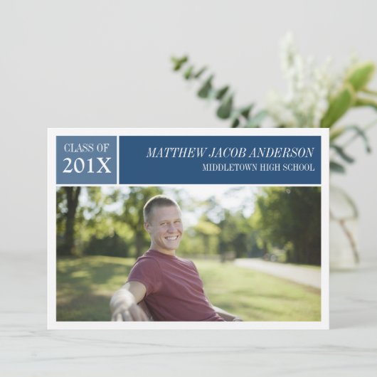 Invitation à la graduation moderne chic - Bleu (Debout devant)