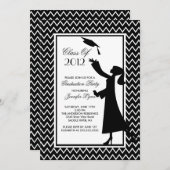 Invitation à la graduation noire moderne Silhouett (Devant / Derrière)