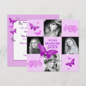 Invitation à la graduation - Papillons pourpres -  (Devant / Derrière)