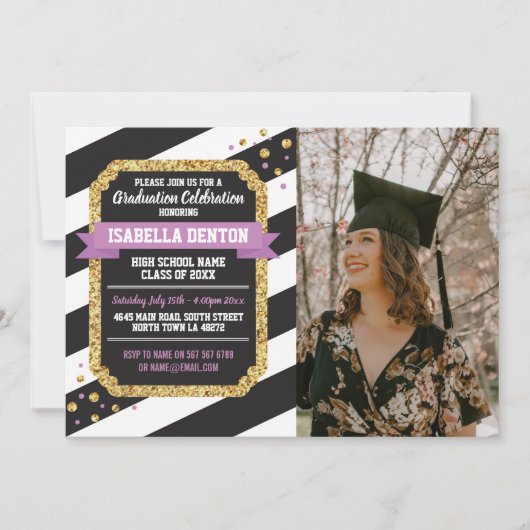 Invitation à la graduation Pink Gold (Devant)