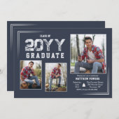 Invitation à la graduation Silver and Blue Photo (Devant / Derrière)