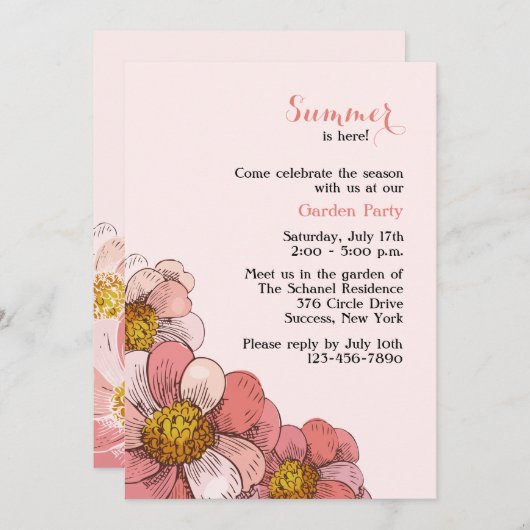 Invitation à la grappe de Zinnia (Devant / Derrière)