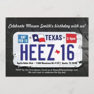 Invitation à la licence de Boy's 16th Birthday Tex
