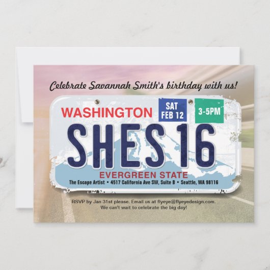 Invitation à la licence Washington pour 16e annive (Devant)