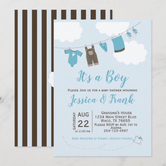 Invitation à la ligne Vêtements pour Baby showers (Devant / Derrière)