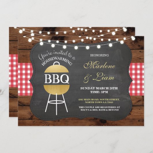 Invitation à la maison rustique d'or de BBQ de (Devant / Derrière)