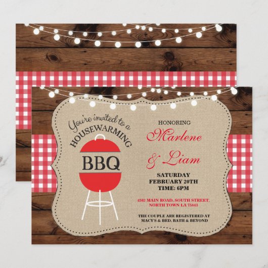 Invitation à la maison rustique rouge de BBQ de (Devant / Derrière)