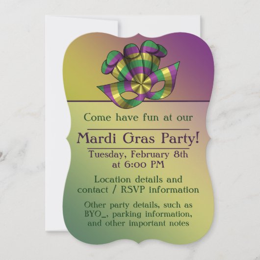 Invitation à la Mardi Gras Mask Party (Devant)