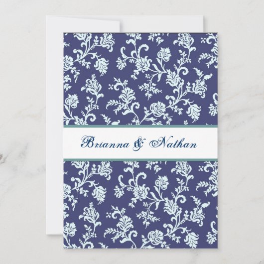 Invitation à la Mariage damassé de fleurs bleues (Devant)
