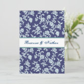 Invitation à la Mariage damassé de fleurs bleues (Debout devant)