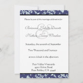 Invitation à la Mariage damassé de fleurs bleues (Dos)