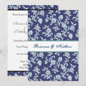 Invitation à la Mariage damassé de fleurs bleues (Devant / Derrière)