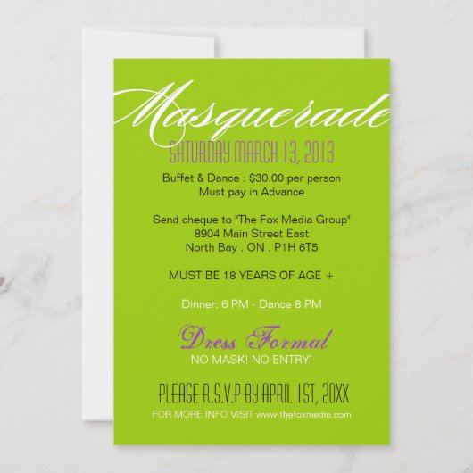 Invitation à la mascarade (Dos)