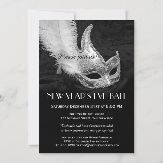 Invitation à la mascarade de bal en argent noir (Dos)