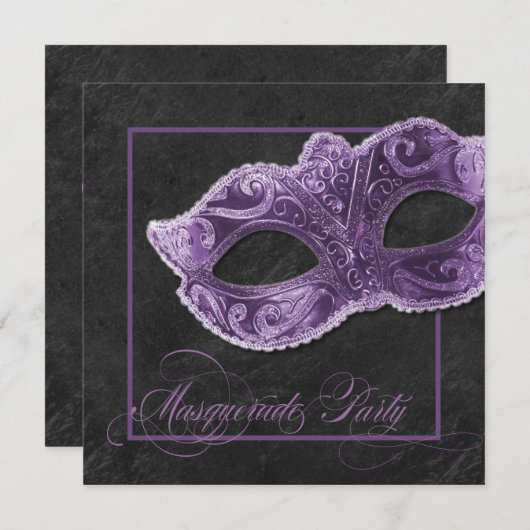 Invitation à la mascarade party - Violet et noir (Devant / Derrière)