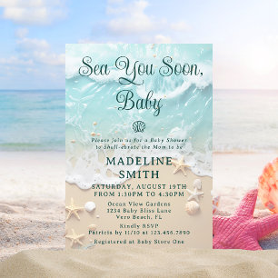 Invitation À la mer bientôt Bébé Bleu Tan Océan Plage Baby Sh