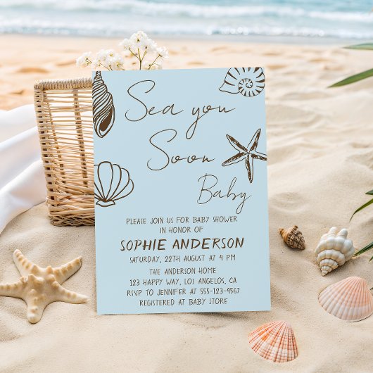 Invitation À la mer bientôt Bébé Boho Fête Prénatale Côtière