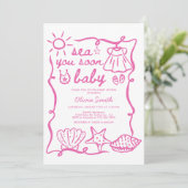 Invitation À la mer bientôt, bébé Fête de naissance côtière c (Debout devant)