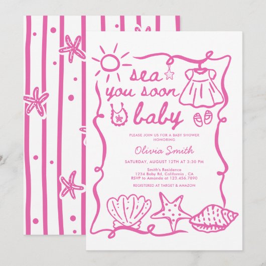 Invitation À la mer bientôt, bébé Fête de naissance côtière c (Devant / Derrière)