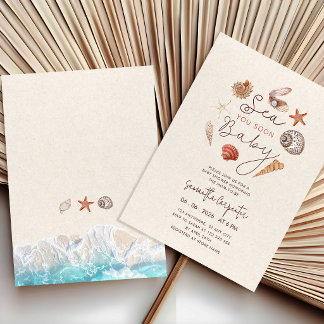 Invitation À la mer bientôt coquillages sable shower de bébé