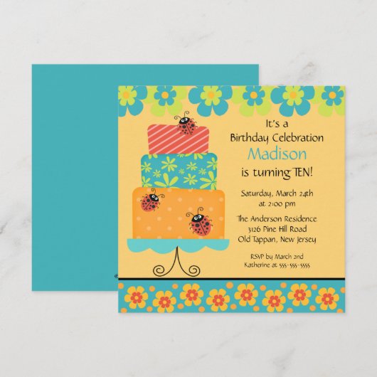 Invitation à la mode d'anniversaire de gâteau (Devant / Derrière)