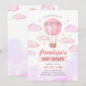 Invitation à la montgolfière rose, baby shower fil (Devant / Derrière)