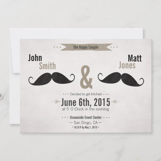 Invitation à la moustache Mariage gay (Devant)