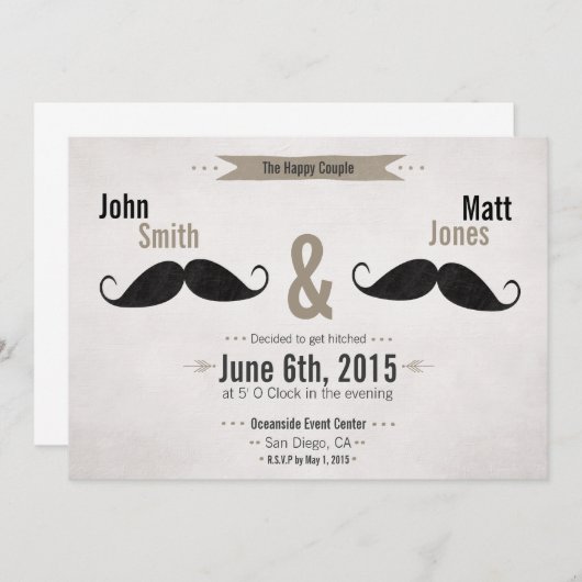 Invitation à la moustache Mariage gay (Devant / Derrière)