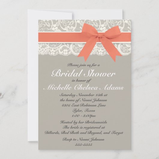 Invitation à la nappe de dentelle grise de corail (Devant)