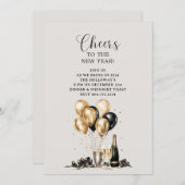 Invitation À la nouvelle année Fête noire et or (Devant / Derrière)